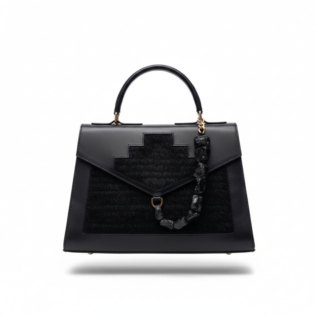 Cartera Kallpa Negra — Cuero y alpaca suri, hecho a mano en Lima - Quranteby