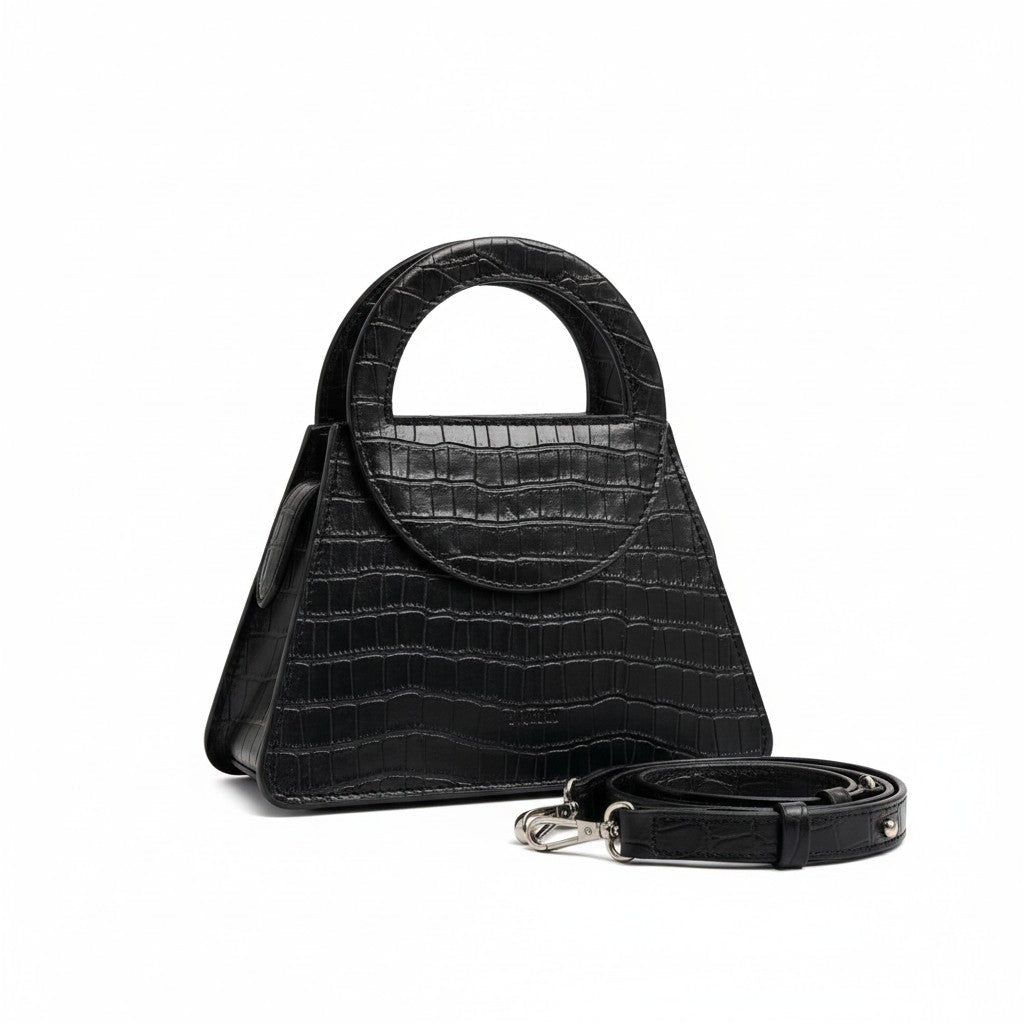Cartera Mistral Negra — Cuero croco, hecho a mano en Lima - Quranteby