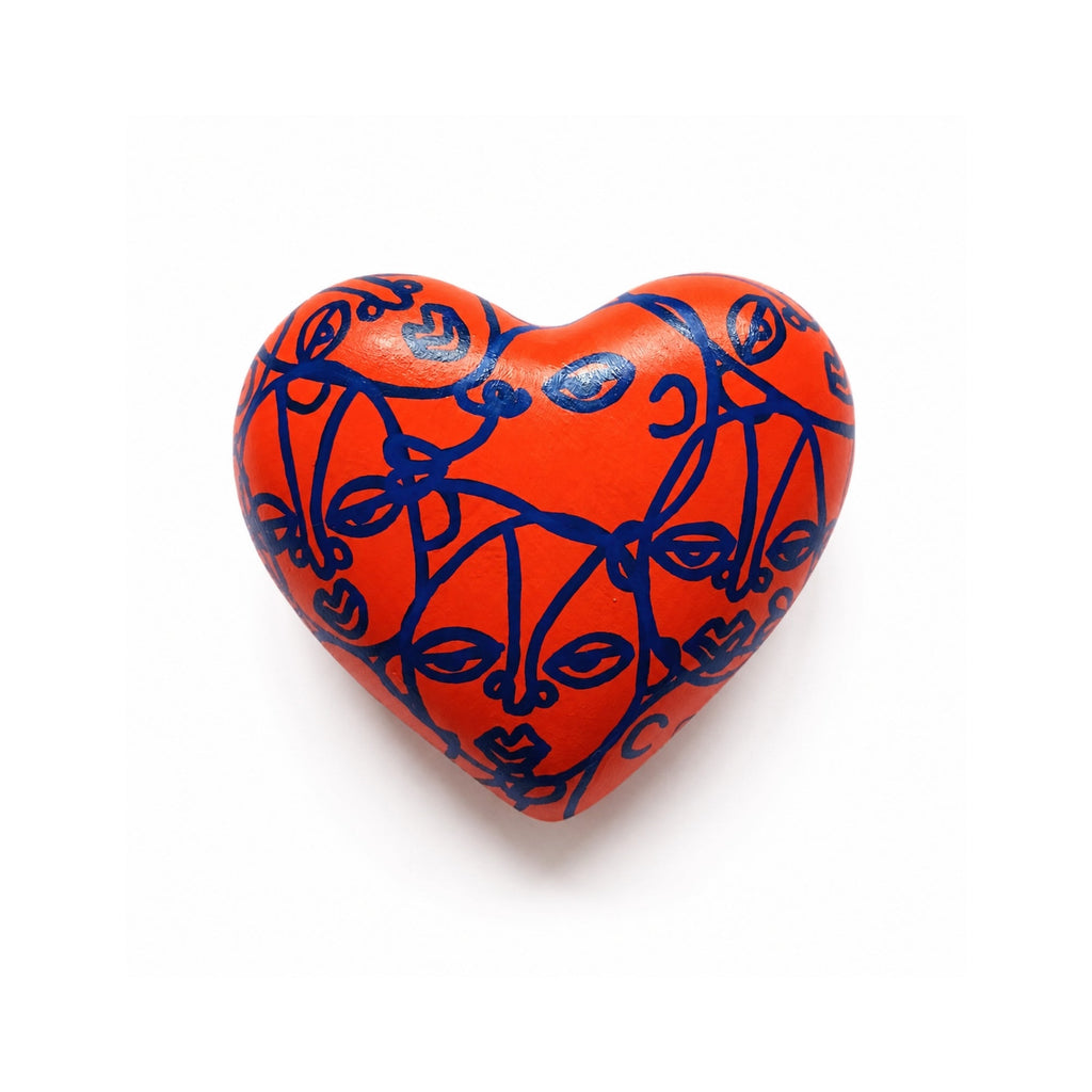 Corazón Seres Naranja y Azul — Cerámica pintada a mano, Perú - Quranteby