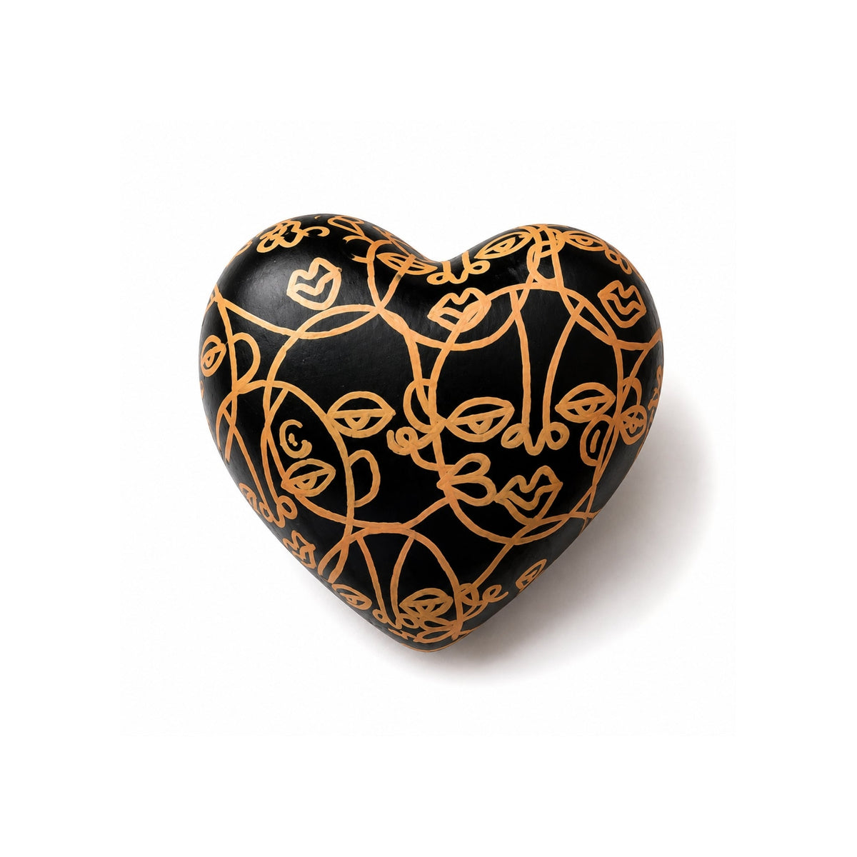 Corazón Seres Negro y Dorado — Cerámica pintada a mano, Perú - Quranteby