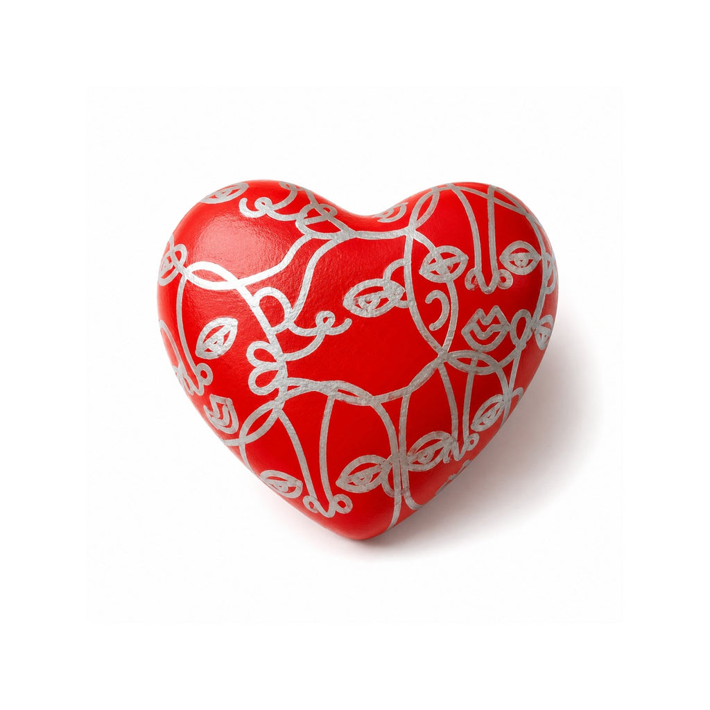 Corazón Seres Rojo y Plateado — Cerámica pintada a mano, Perú - Quranteby