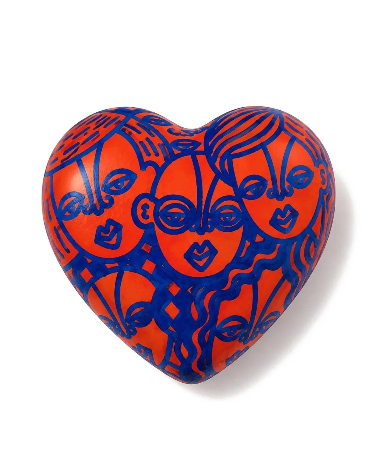 Corazón Tiny People Naranja y Azul — Cerámica pintada a mano, Perú - Quranteby