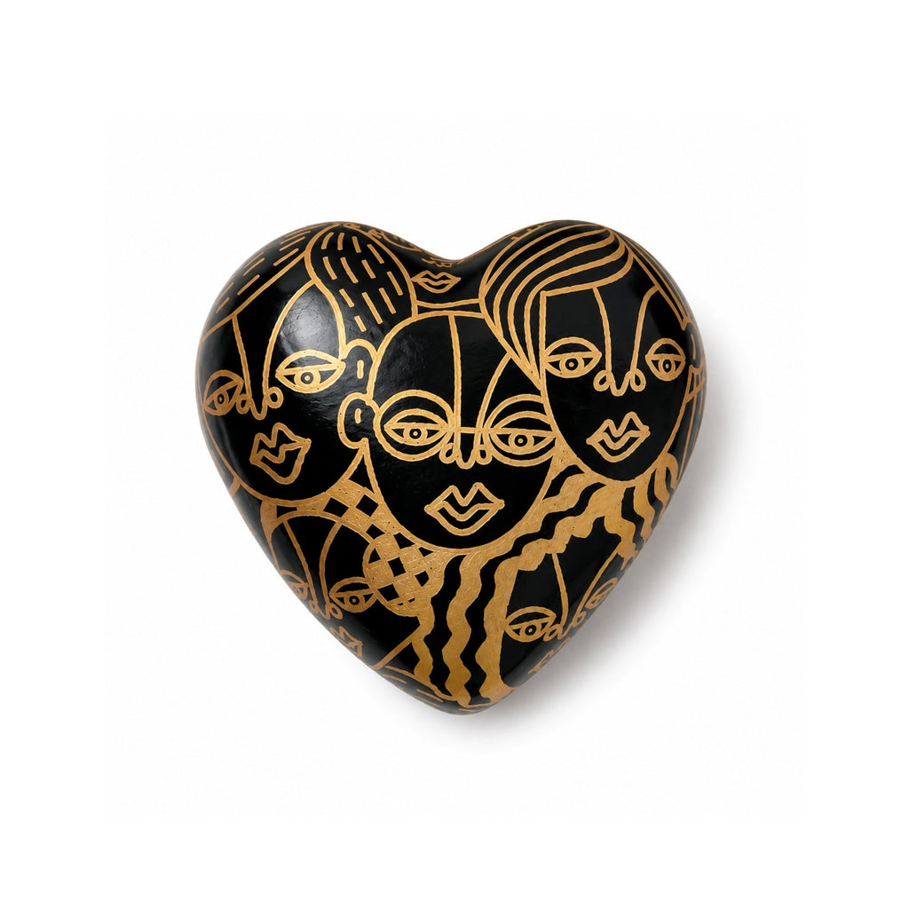 Corazón Tiny People Negro y Dorado — Cerámica pintada a mano, Perú - Quranteby