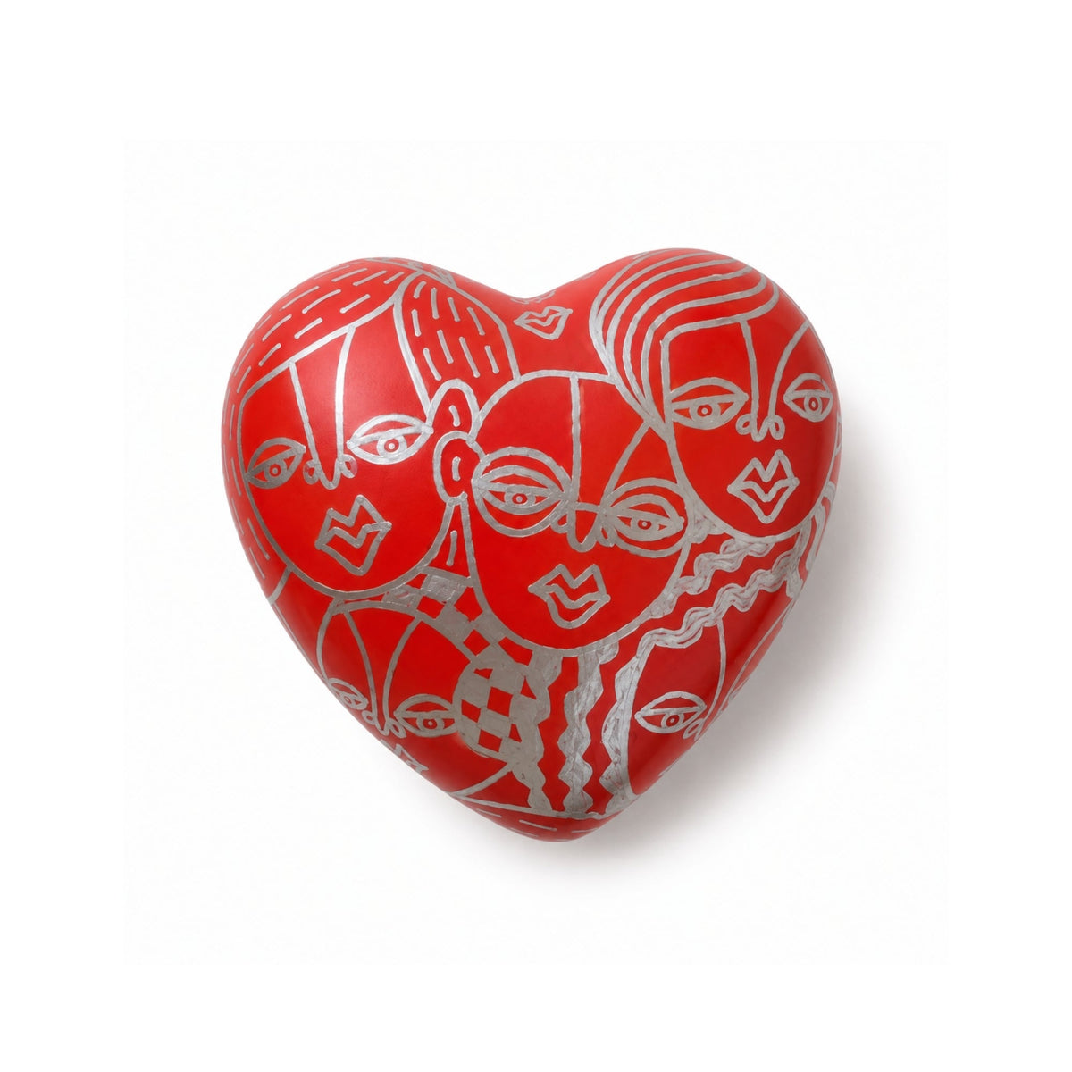Título: Corazón Tiny People Rojo y Plateado — Cerámica pintada a mano, Perú - Quranteby